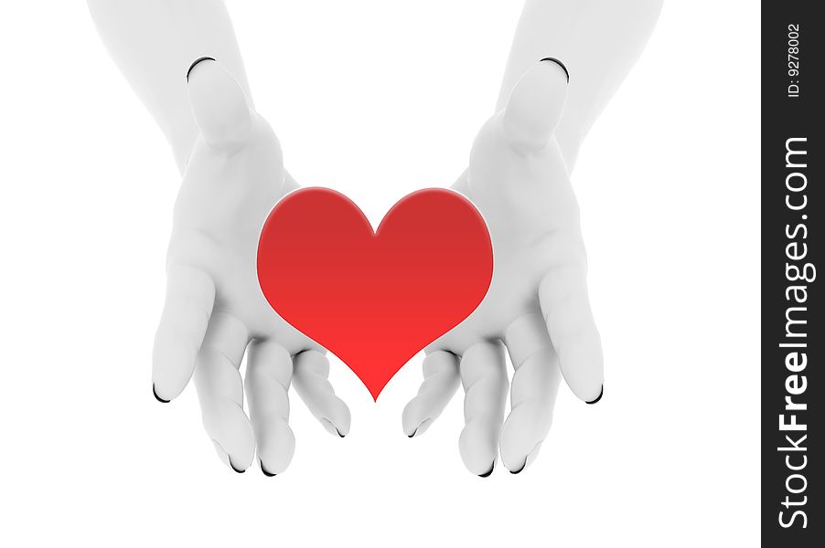 Red heart in hands on white background