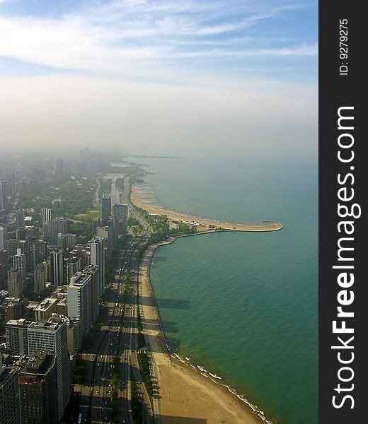 A coastline in Chicago, seen from the sky. A coastline in Chicago, seen from the sky