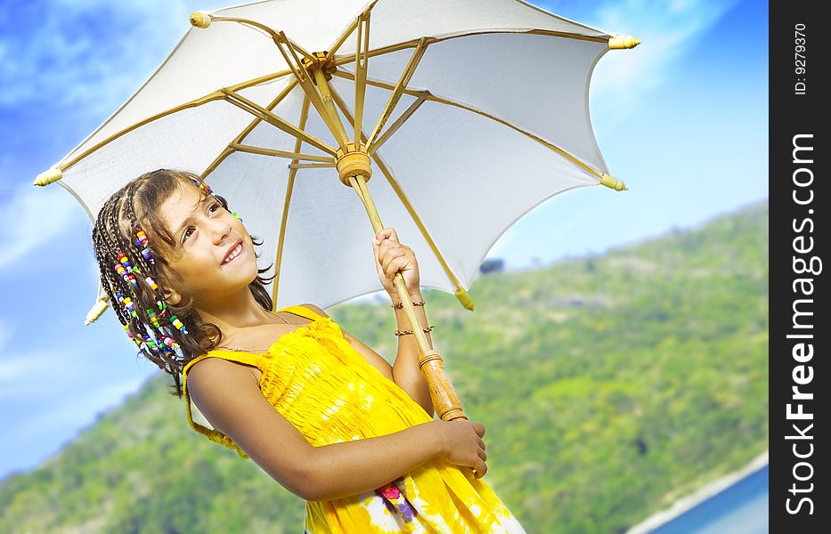 Portrait of little girl having good time in summer environment. Portrait of little girl having good time in summer environment