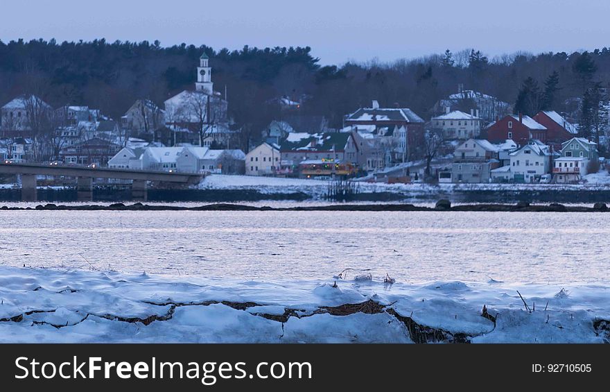 Smooth chunks of tidal ice overlooking Wiscasset Harbor in Edgecomb, Maine, USA. Smooth chunks of tidal ice overlooking Wiscasset Harbor in Edgecomb, Maine, USA.