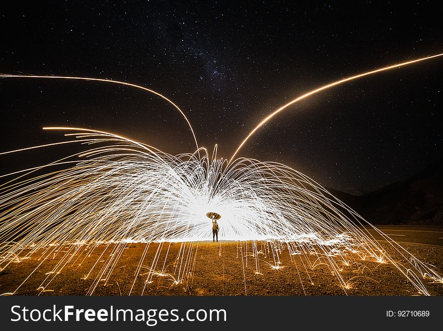 Glowing Sparks From Steel Wool Spinning