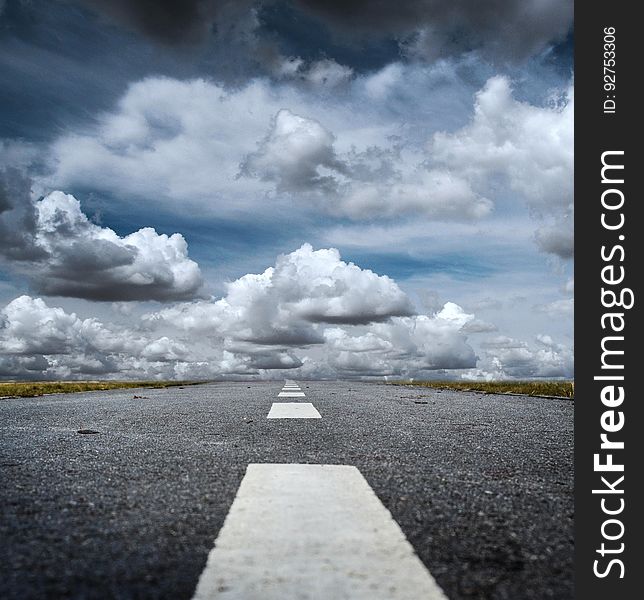 Gray Rolled Asphalt Road With Cumulus Clouds during Day