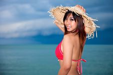 Young Woman Having Fun At Beach Stock Images