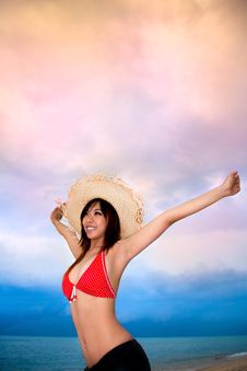 Young Woman Having Fun At Beach Royalty Free Stock Photography
