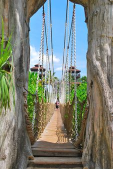 Wooden Suspension Bridge To Paradise Royalty Free Stock Photos Wooden Suspension Bridge To Paradise Royalty Free Stock Photos