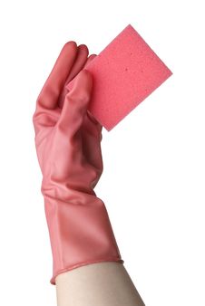 Hand In Pink Glove With A Sponge Stock Photo Hand In Pink Glove With A Sponge Stock Photo