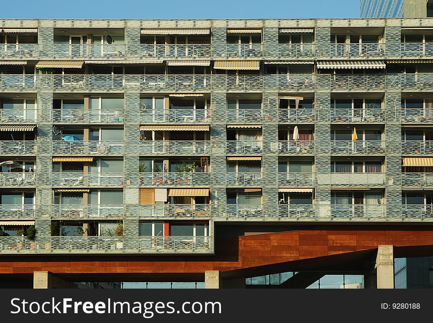 Building with modern flats with balconies. Building with modern flats with balconies