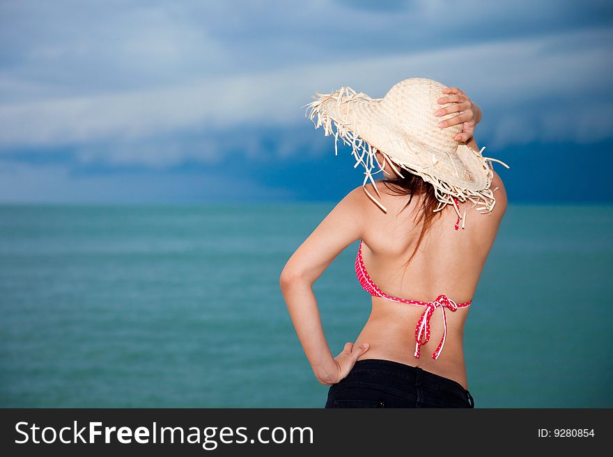 Young woman having fun at beach