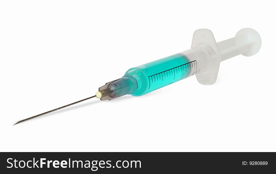 One syringe on the white