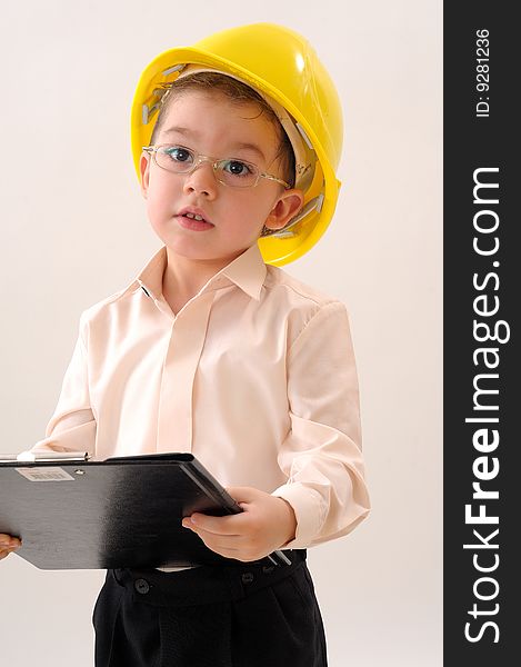 Little boy interpreting data for constructions. Little boy interpreting data for constructions