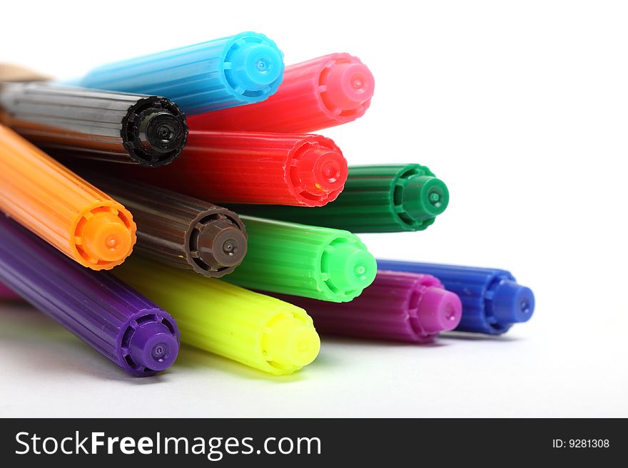 Multicolored felt tip pens isolated on white background