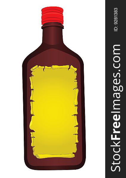Vector illustration of a bottle with old-fashioned label isolated on white background