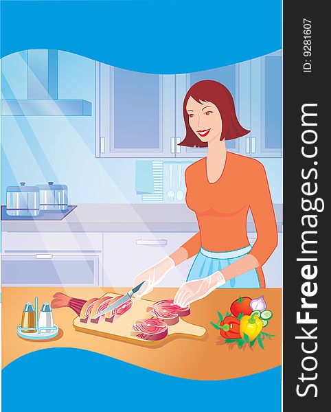 Woman cooks on a kitchen knife restaurant. Woman cooks on a kitchen knife restaurant