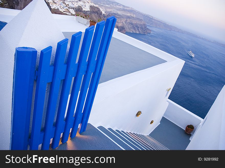 Colorful stairs with white houses in Santorini. Colorful stairs with white houses in Santorini