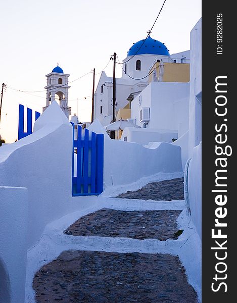 Colorful stairs with white houses in Santorini. Colorful stairs with white houses in Santorini