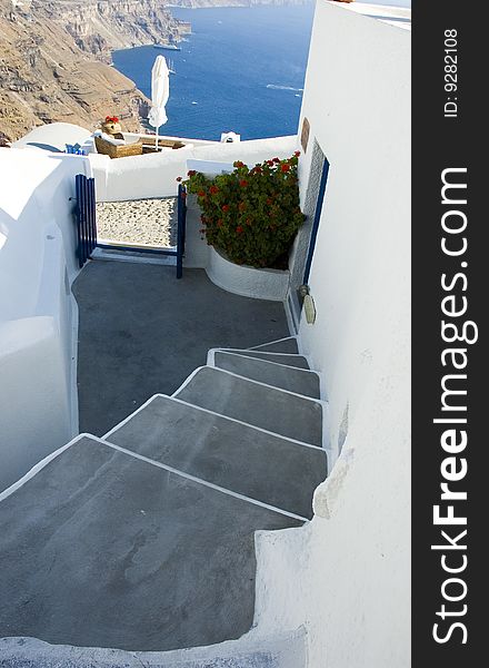 Colorful stairs with white houses in Santorini. Colorful stairs with white houses in Santorini