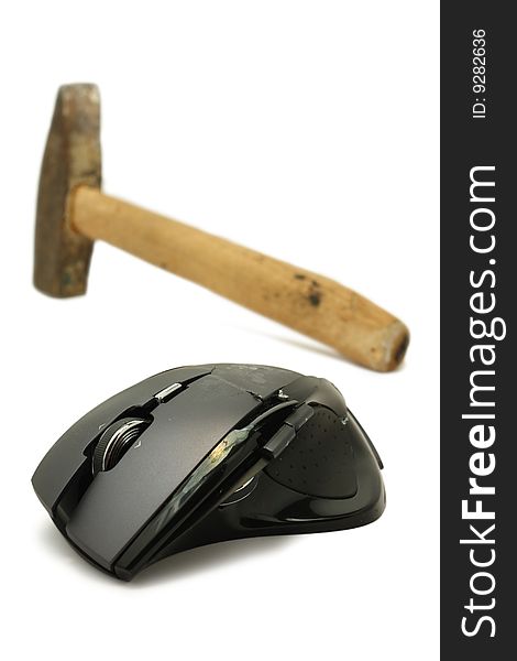 Computer mouse crashed by hammer