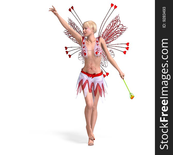 Young fearie with faethery wings and clipping path over white. Young fearie with faethery wings and clipping path over white