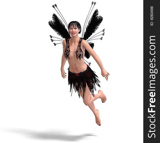 Young fearie with faethery wings and clipping path over white. Young fearie with faethery wings and clipping path over white