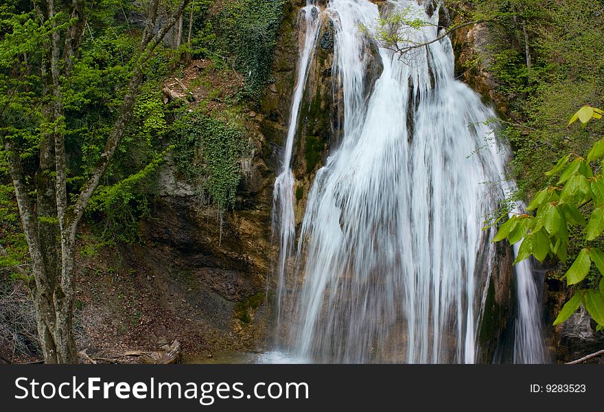 Spring mountain Crimean beautiful waterfall. Spring mountain Crimean beautiful waterfall