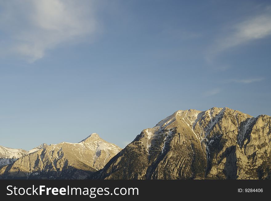 View of the Pyrenees mountains in winter