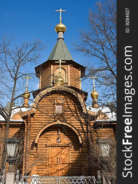 The wooden temple, is photographed in Moscow, Russia. The wooden temple, is photographed in Moscow, Russia