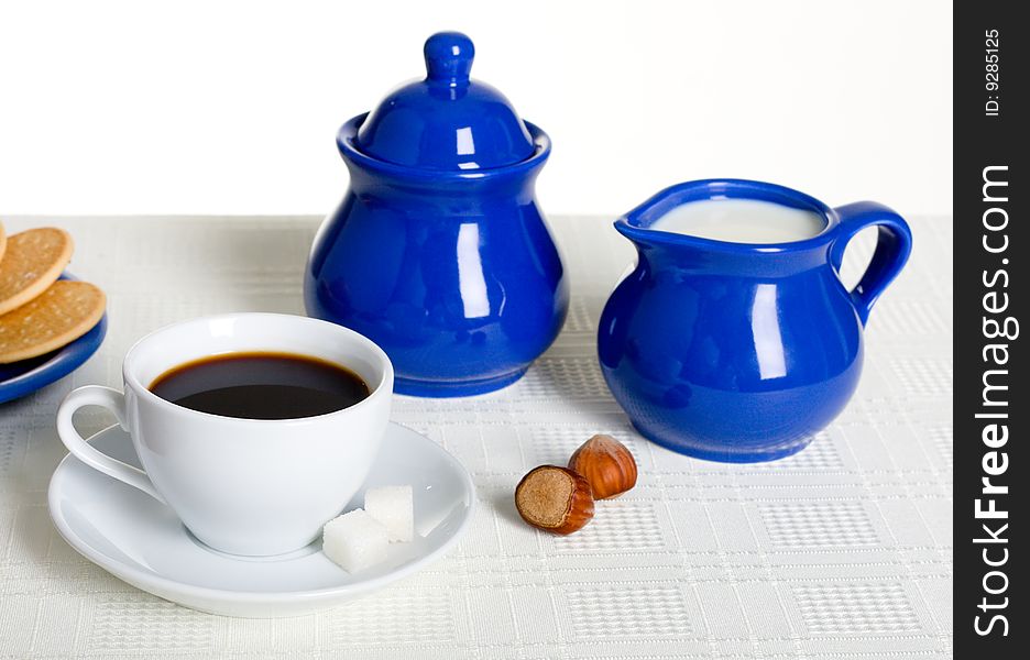 Healthy breakfast - coffee with milk and hazelnuts