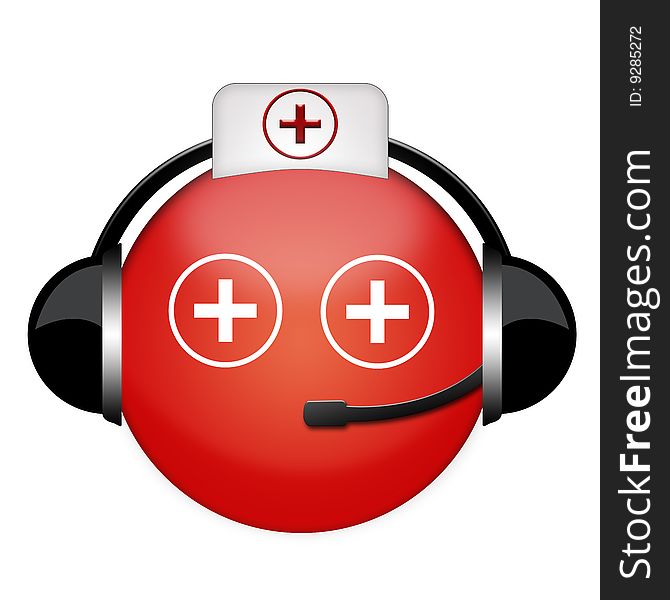 Red doctor ambulance emergency sign with earphones. Red doctor ambulance emergency sign with earphones