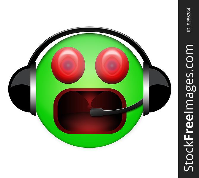 Cryed green sign with big eyes and earphones. Cryed green sign with big eyes and earphones