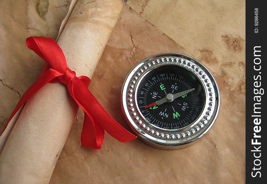 Old letter and compass