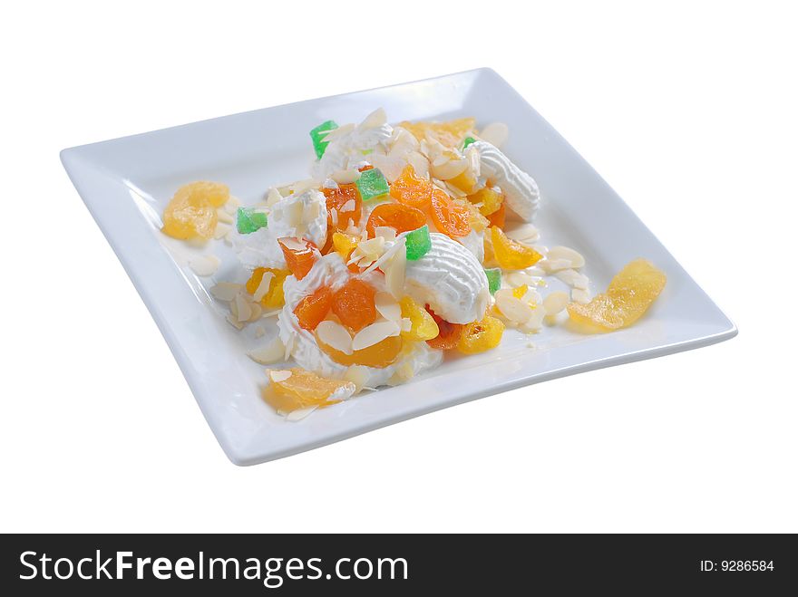 Candied fruit with whipped cream