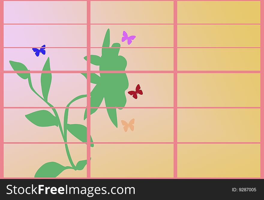 Gradient background with flower and butterflies. Gradient background with flower and butterflies