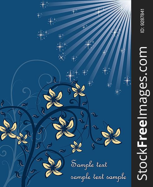 Abstract rays background with floral and stars. Abstract rays background with floral and stars