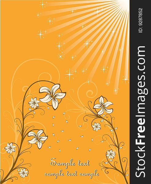 Abstract rays background with floral and stars