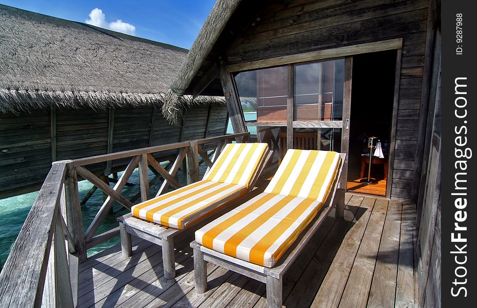 Sun bed of a resort in Maldives