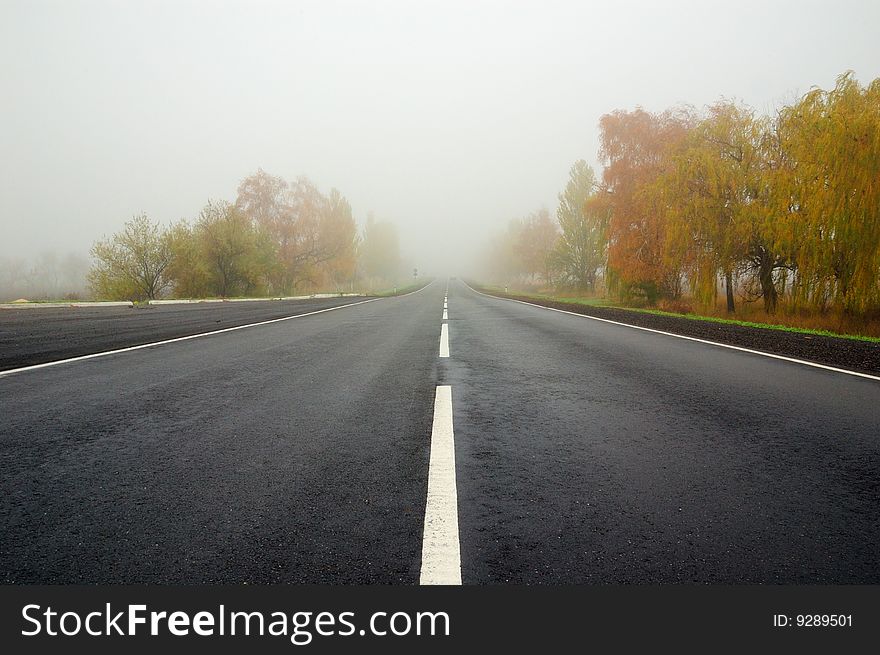 Empty road to a fog.