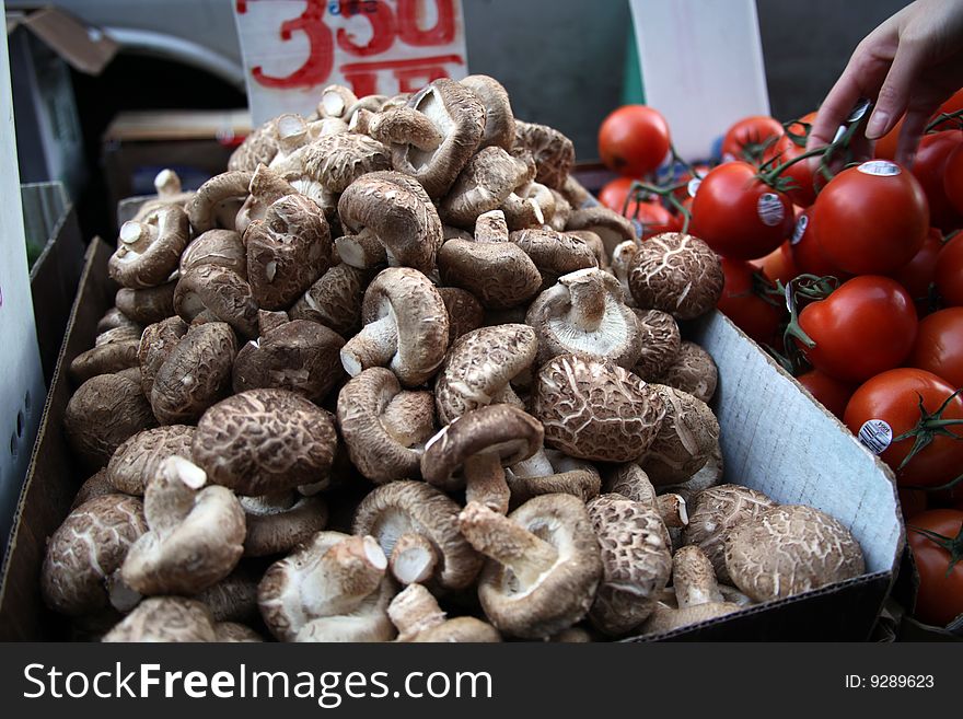 Mushrooms On Street Market