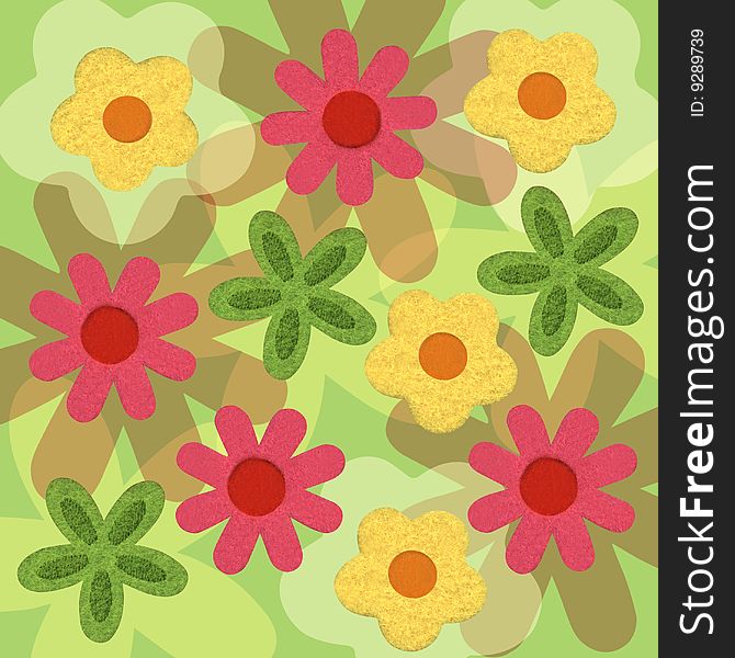 Colored spring flowers - 2D illustration