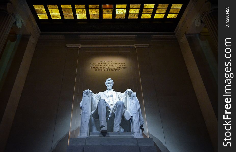 The statue of Abraham Lincoln at the Lincoln Memorial in Washington D.C.