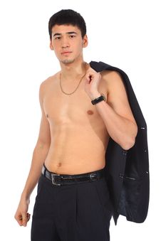 Free Young Topless Asian Man With Coat On Shoulder Royalty Free Stock Photo - 9290295