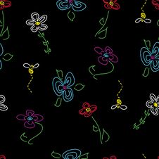 Hand-Drawn Seamless Flower Pattern On Black Stock Image Hand-Drawn Seamless Flower Pattern On Black Stock Image
