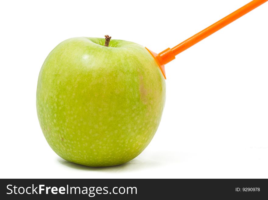 Green apple isolated on white with arrow