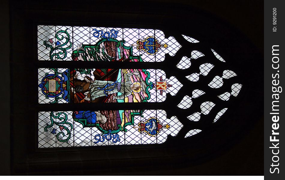 Stained glass window in St Laurence church, Jersey