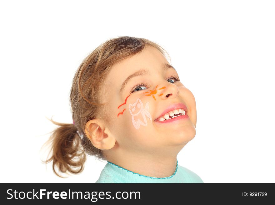 Smiling little girl with painted cat. Smiling little girl with painted cat