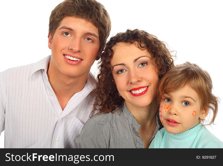 Family Of Three With Drawings On Child Face