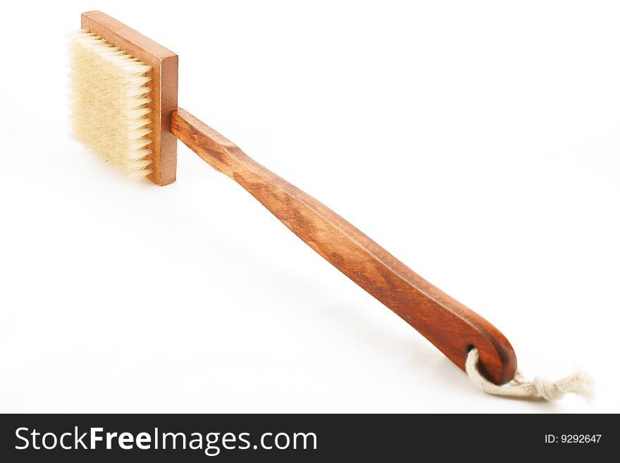 Long handled wooden spa brush with square head