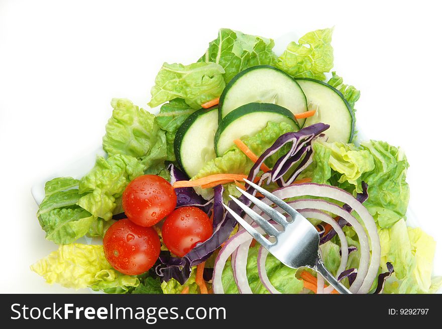 Salad with Lettuce Onion Cucumbers and Tomato