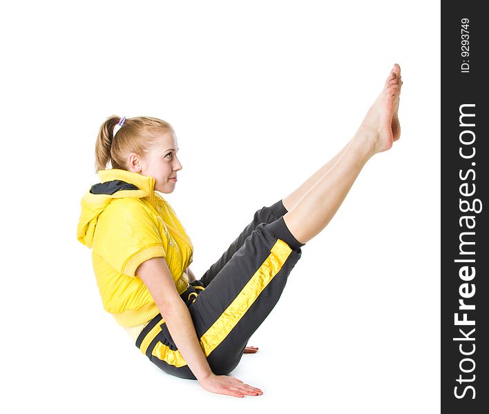 Young sporty girl. Isolated on white background