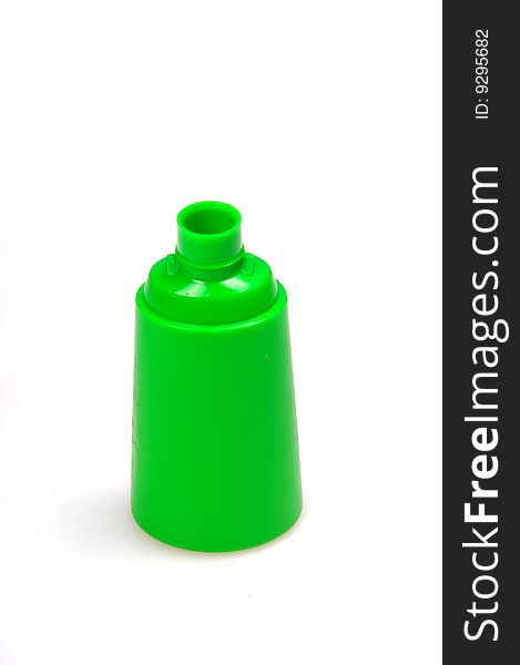 Green bottle isolated on white background.