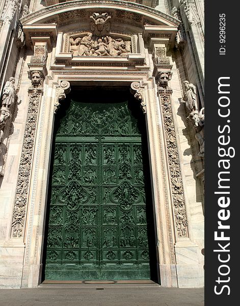 The entrance door of Milan cathedral. The entrance door of Milan cathedral